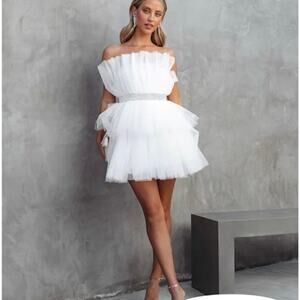 Anthropologie Mable Medium white‎ tulle short dress bridal rhinestone graduation
